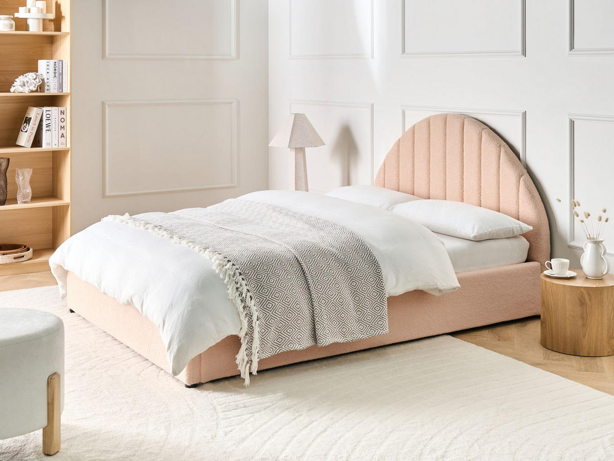 BETT mit Stauraum 140/200 cm Pfirsichrosa Chadenet - Pink, Textil (140/200cm) - Beliani