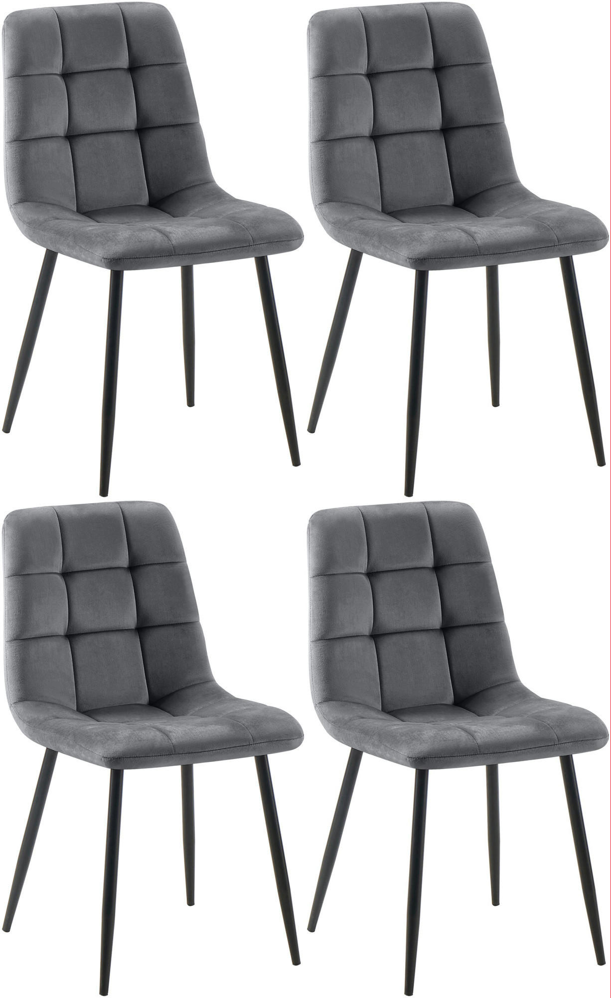 STUHL 4er Set Samt Dunkelgrau - Dunkelgrau/Schwarz, Textil/Metall (45/84/55cm) - CLP