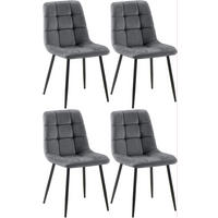 STUHL 4er Set Samt Dunkelgrau - Dunkelgrau/Schwarz, Textil/Metall (45/84/55cm) - CLP