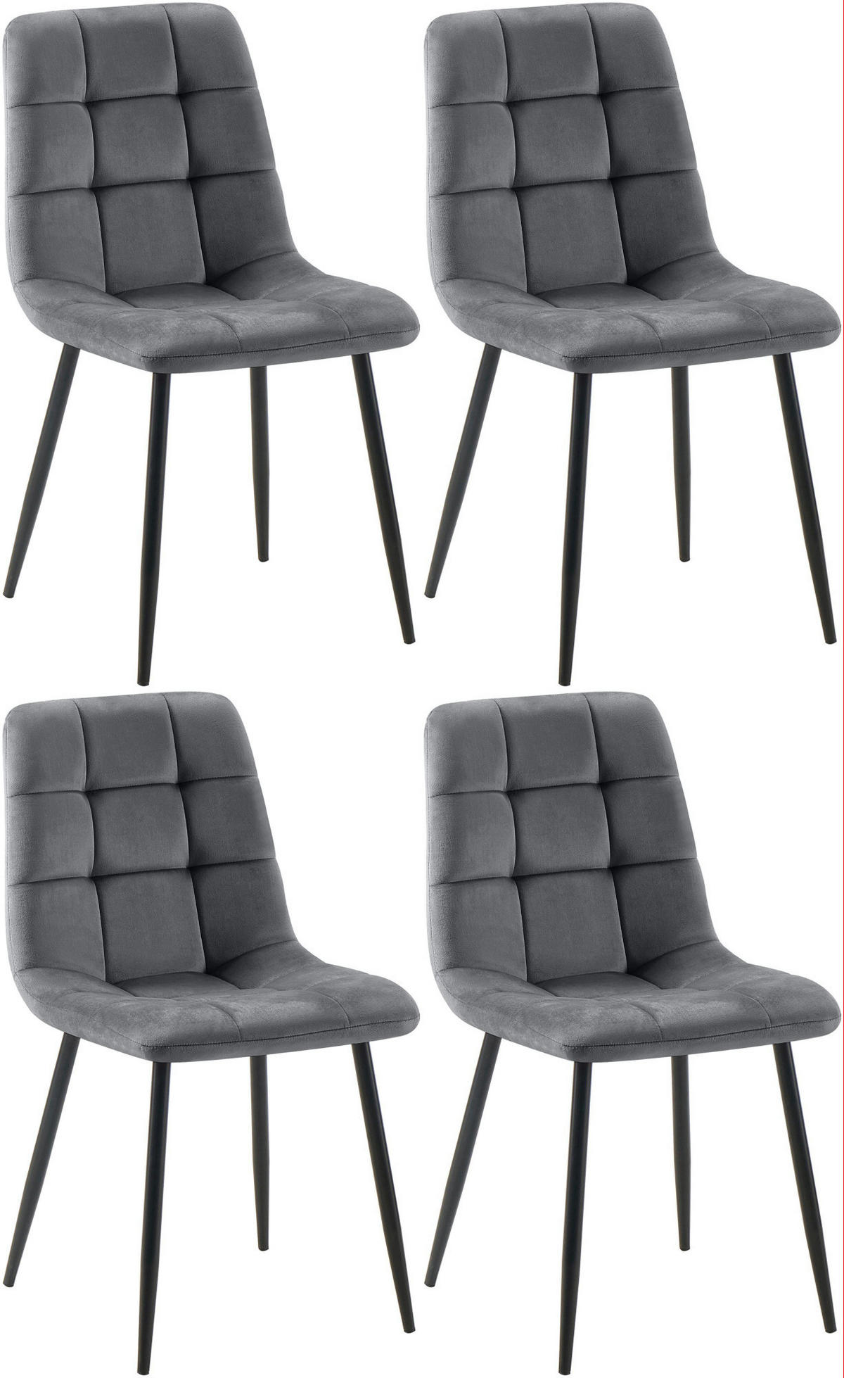 STUHL 4er Set Samt Dunkelgrau - Dunkelgrau/Schwarz, Textil/Metall (45/84/55cm) - CLP