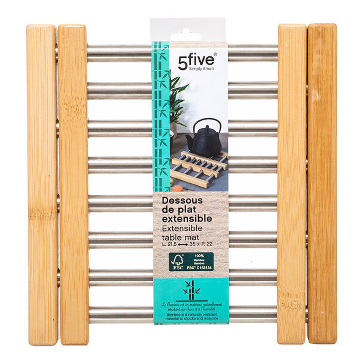 TOPUNTERSETZER Ausziehbar, Bambus, Edelstahl, Grau, 35 x 22 cm - Grau, Holz (22.2/35.2cm) - 5five Simply Smart