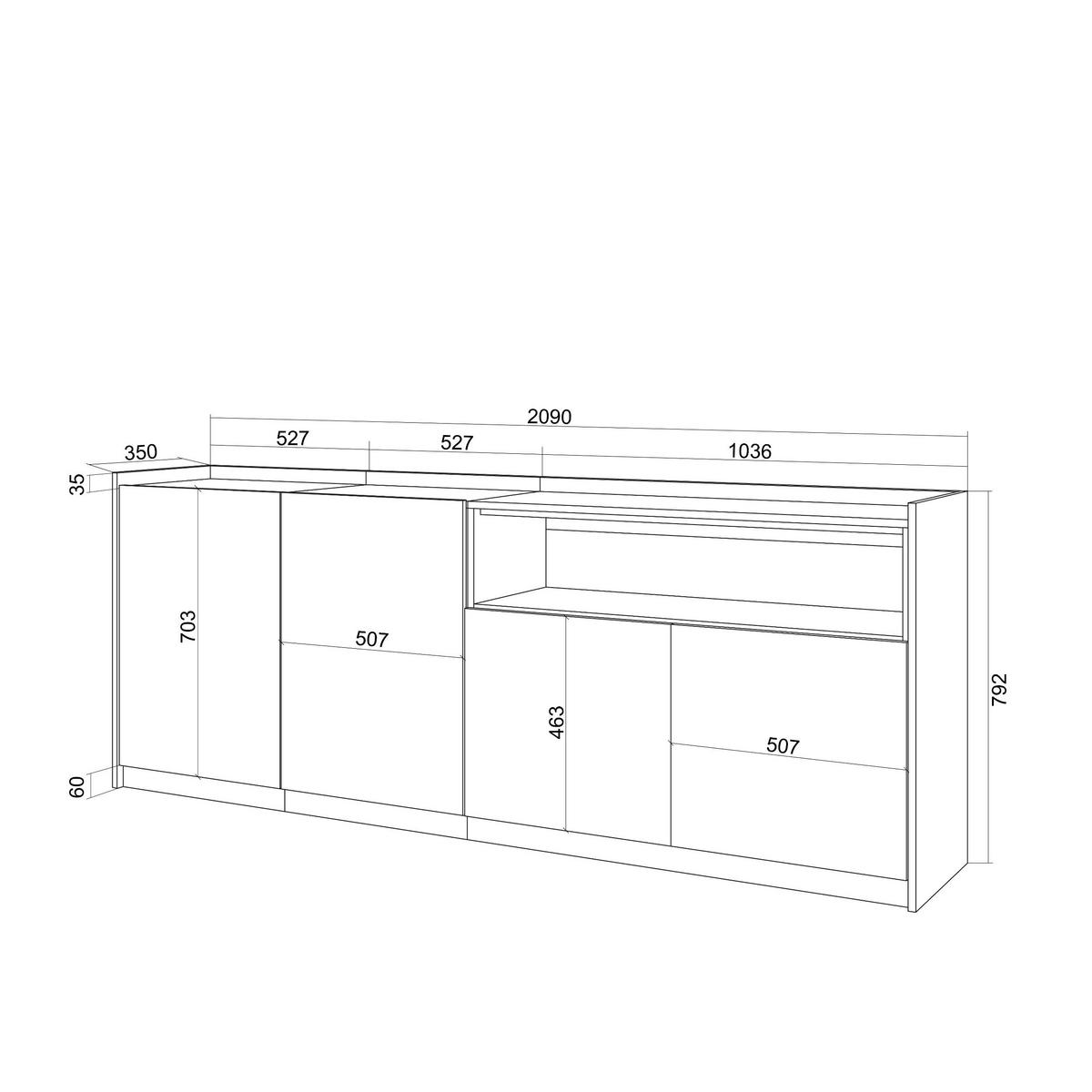 SIDEBOARD, Highboard, Dunkler Eiche und Schwarz, 207/37/80cm - Dunkelbraun, Holzwerkstoff (207/80/37cm) - Skraut Home