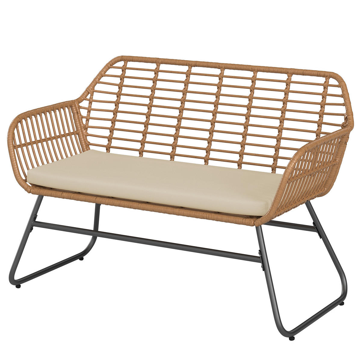 LOUNGESET - Polyrattan / Polyester - Braun / Beige - 4-teilig - Beige/Braun, Naturmaterialien/Glas - home24