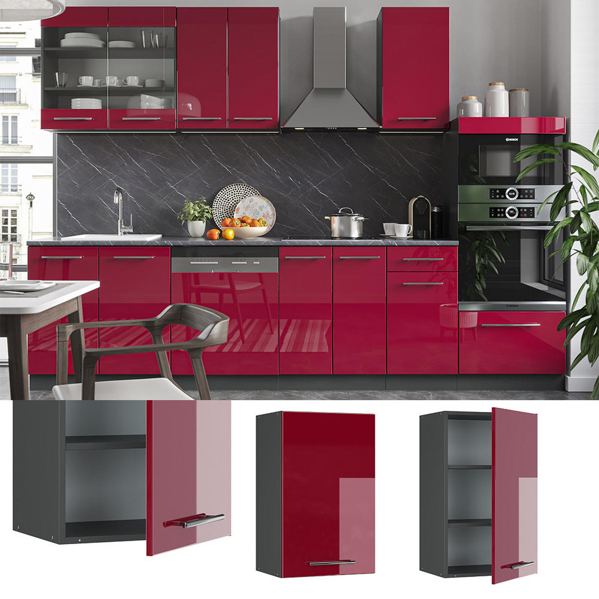 HÄNGESCHRANK Fame-Line Bordeaux Hochglanz 45 cm - Bordeaux/Anthrazit, Holzwerkstoff (45/72/34.1cm) - Vicco