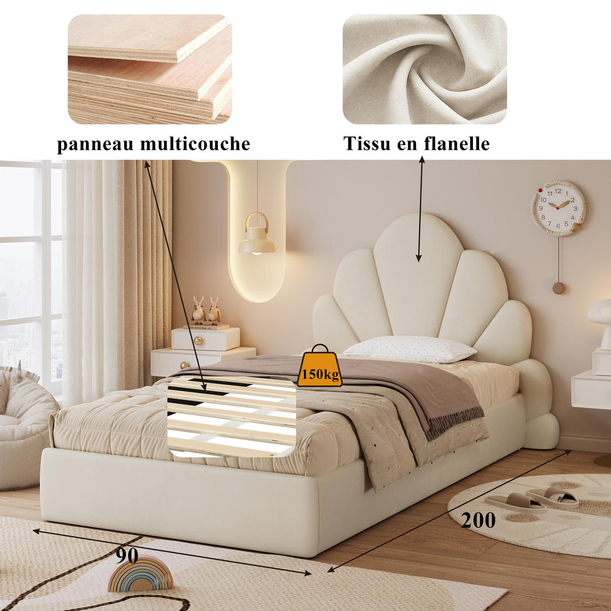 POLSTERBETT 90x200 cm Samt beige - Beige, Textil (90/200cm) - Fortuna Lai