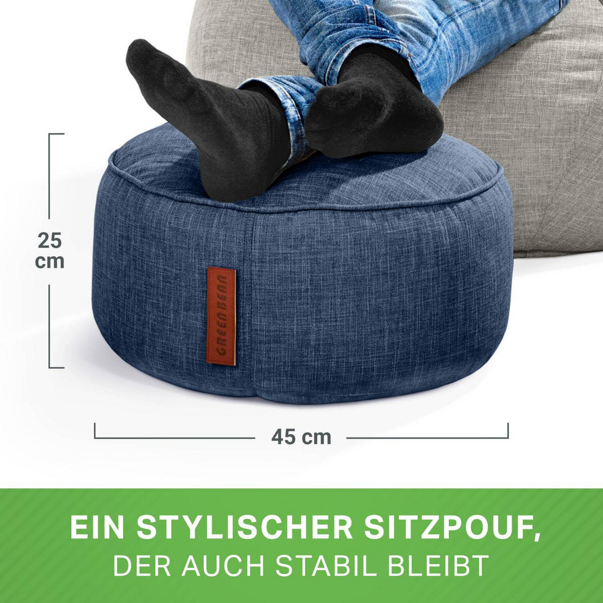 SITZSACK-HOCKER "Home Linen" 45x25cm - Dunkelblau, Textil (45/25/45cm) - Green Bean