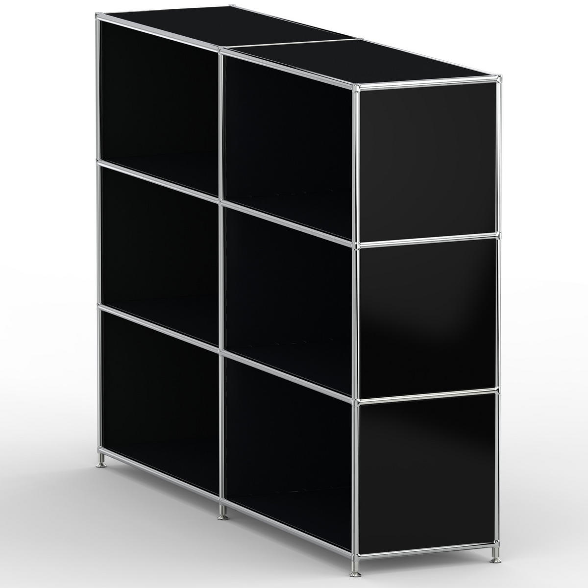AKTENSCHRANK Büro, 6 offene Fächer, Breite 152 cm, Graphitschwarz - Chromfarben/Schwarz, Metall (40/118/152.2cm) - Versee
