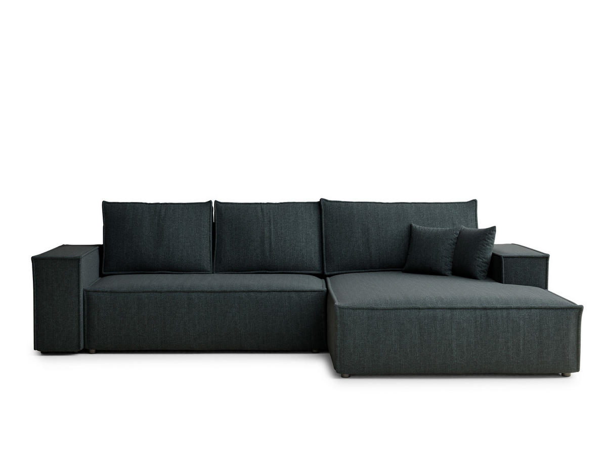 ECKSOFA Maze Türkis Webstoff - Rechts Seite - Türkis/Schwarz, Holz/Holzwerkstoff (294/185cm) - Maison de Reve