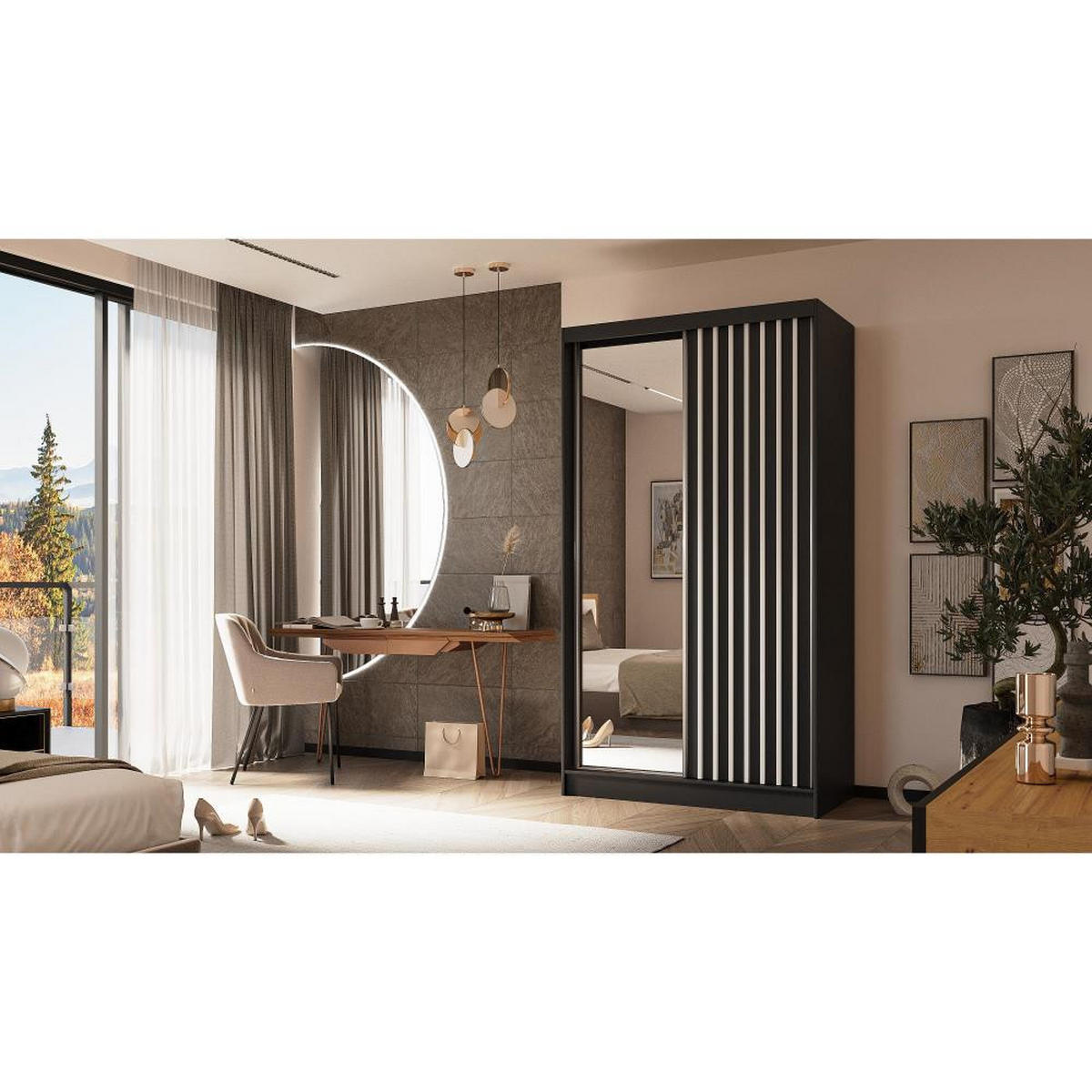 SCHWEBETÜRENSCHRANK Helix 120/216/61 schwarz+weiß - Schwarz/Weiß, Holzwerkstoff (120/216/61cm) - Beautysofa