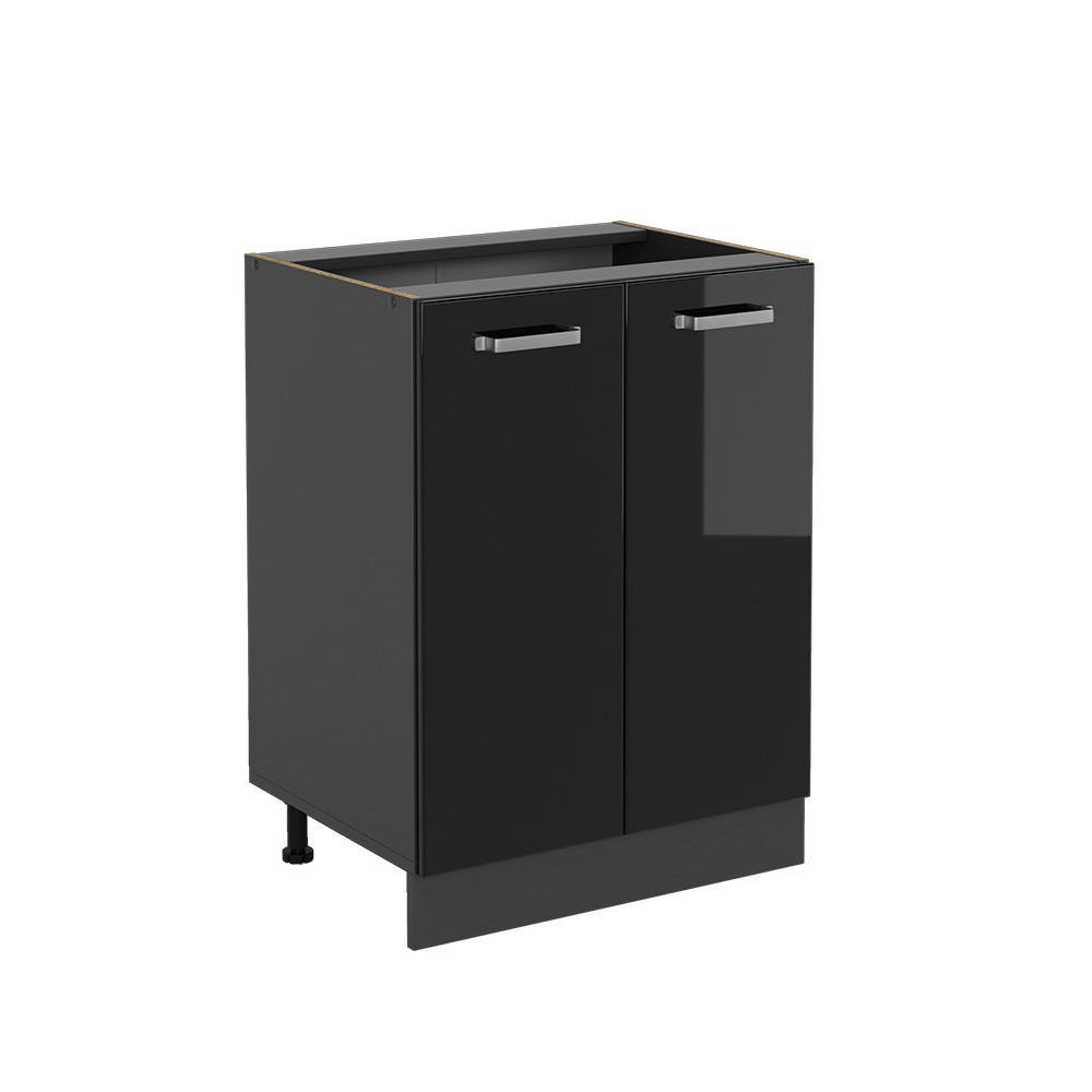 KÜCHENUNTERSCHRANK KÜCHENSCHRANK R-Line Schwarz Hochglanz 60 cm ohne AP - Schwarz Hochglanz/Anthrazit, Holzwerkstoff (60/81.6/46cm) - Vicco