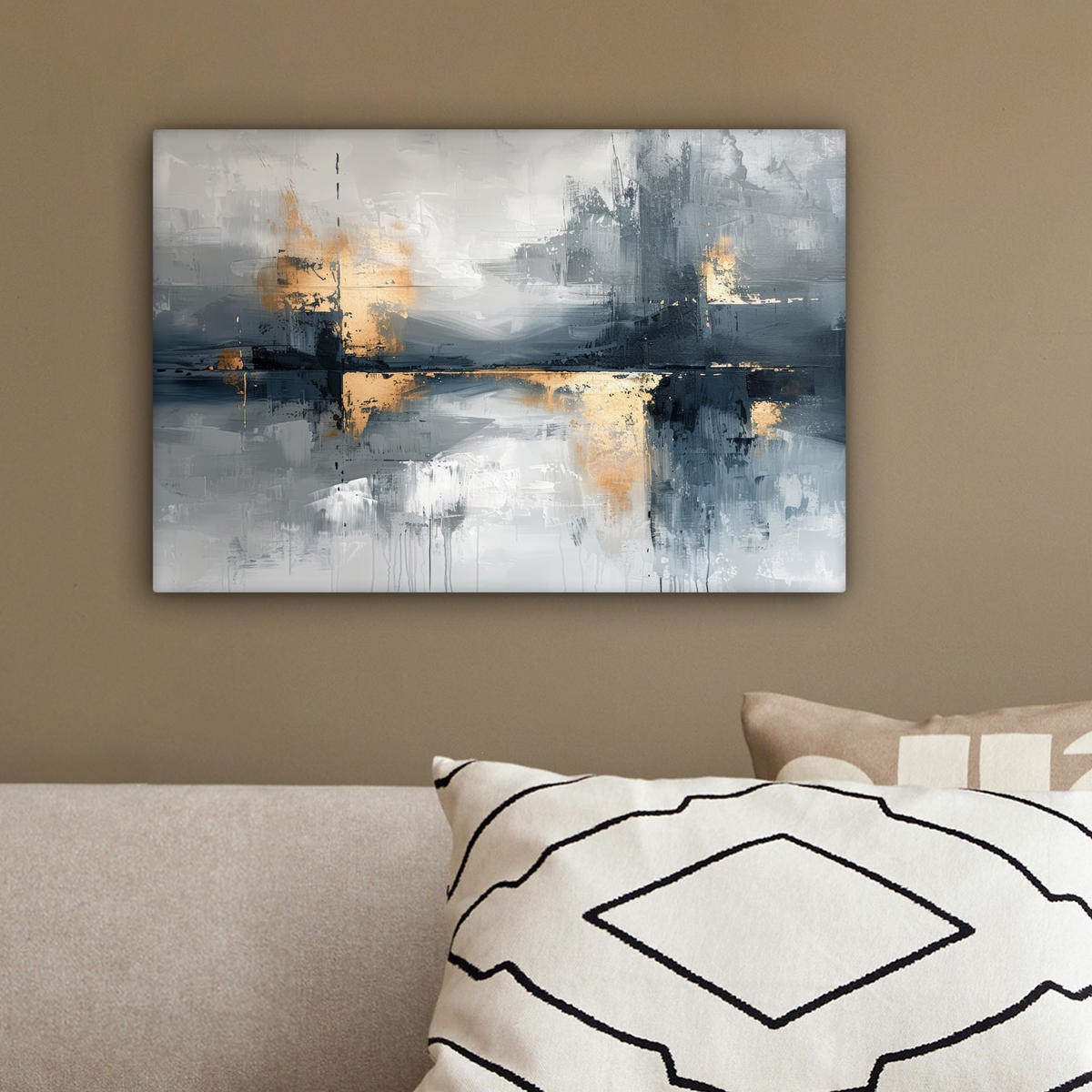 LEINWANDBILD Kunst - Grau - Gold - Abstrakt 30x20 cm - Dunkelgrau, Textil (30/20cm) - MuchoWow