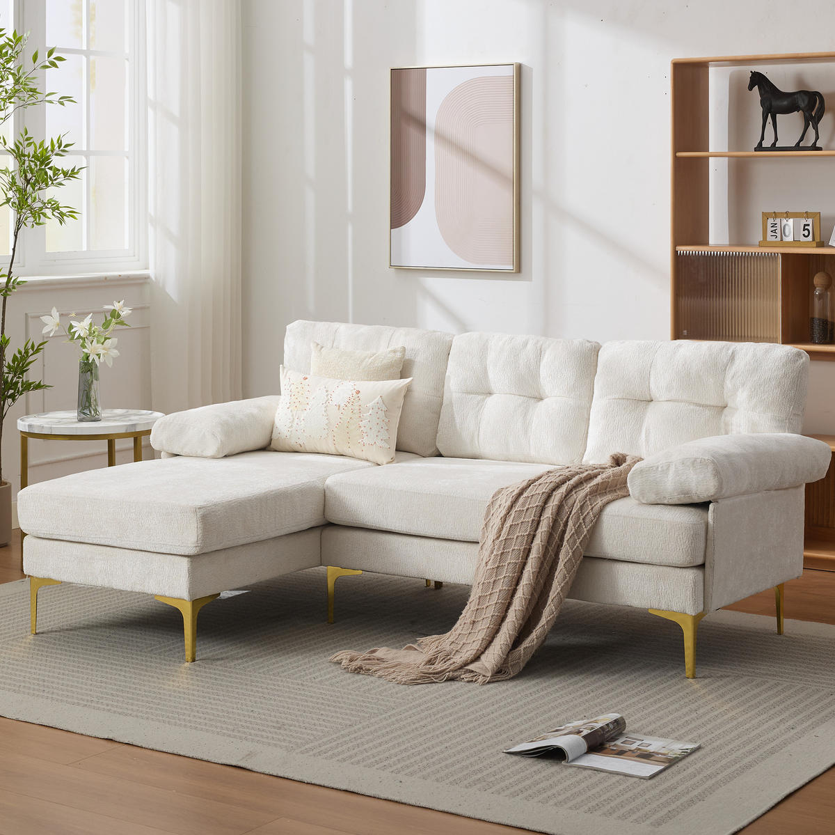 ECKSOFA 187,5/130/79 cm beige aus Holz mit wechselbarer Liegeseite - Beige, Holz (130/187.5cm) - OKWISH