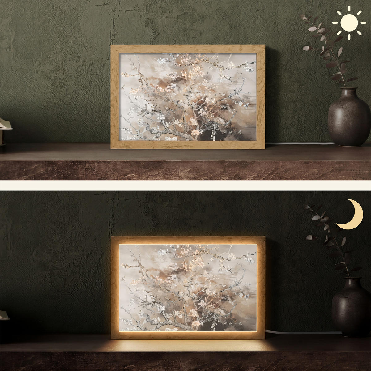 STOLNÍ LAMPA Mandlový květ - Umění - Van Gogh - Béžová - Abstraktní 30x20 cm - barva javoru, kompozitní dřevo (8/30/20cm) - OnlyWow