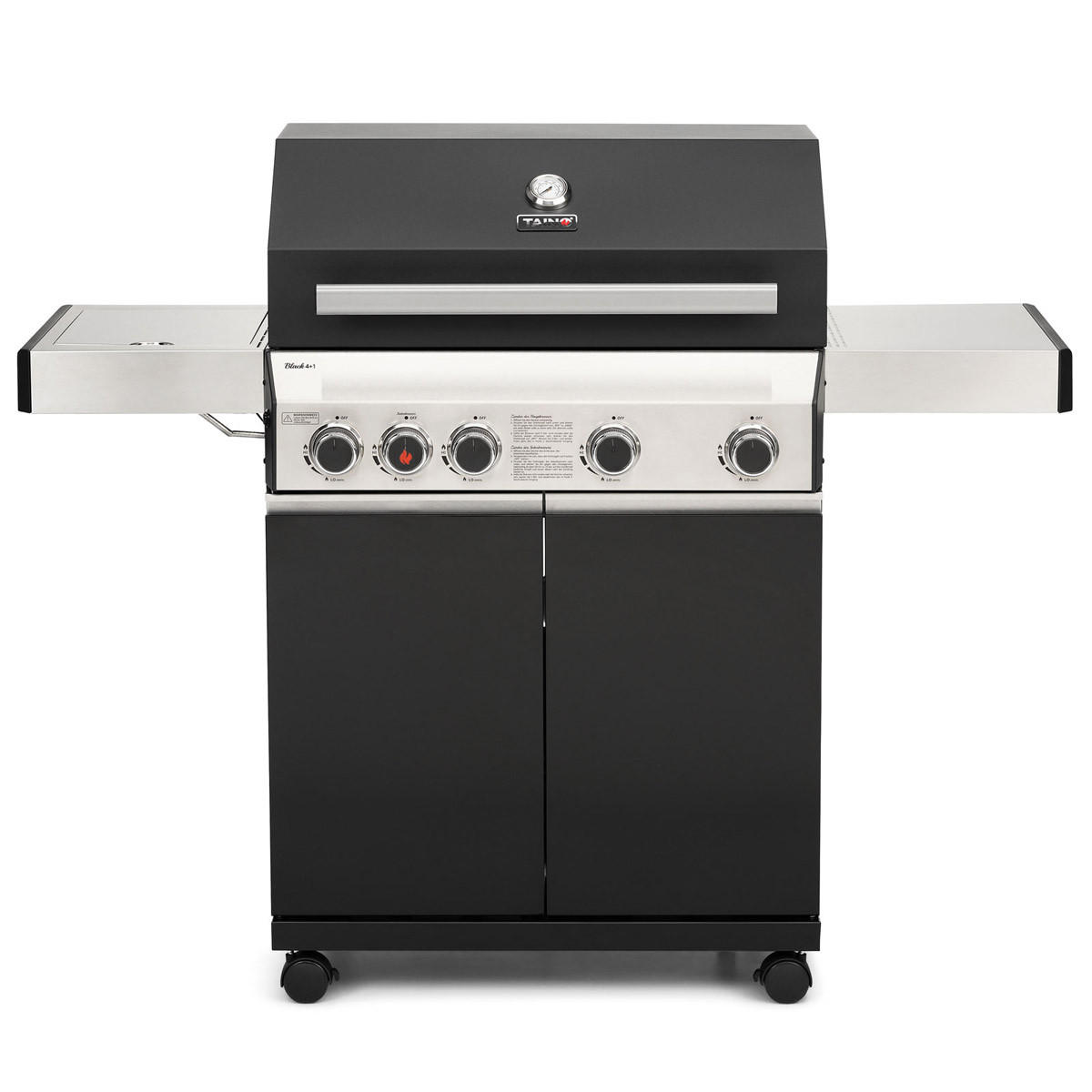 GASGRILL BLACK 4+1 Set mit Drehspieß - Schwarz, Metall (140/115/50cm) - TAINO