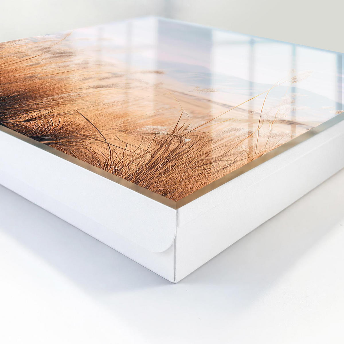 SCHLÜSSELBOX Weiß 30x30 cm – Türöffnung nach rechts - Graslandschaft - Beige, Metall (30/30/5cm) - TULUP