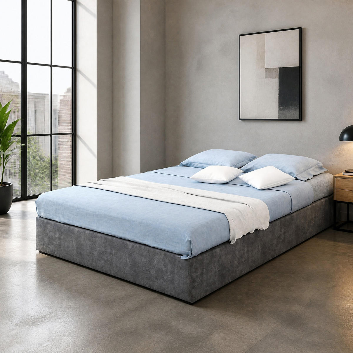 POLSTERBETT 140/200 mit Gasdruckfeder und Dutch-Velvet-Bezug in Grau - Grau, Holzwerkstoff/Textil (140/200cm) - EVRYAE