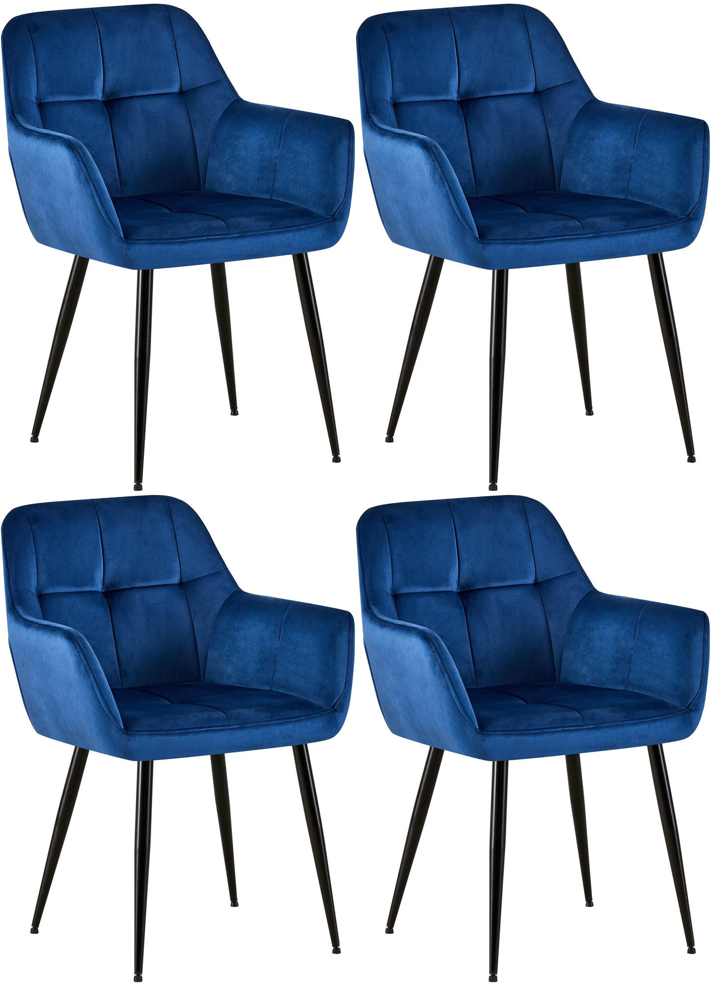 ARMLEHNENSTUHL 4er Set Samt Blau - Blau/Schwarz, Textil/Metall (56.5/84/61cm) - CLP
