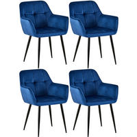 ARMLEHNENSTUHL 4er Set Samt Blau - Blau/Schwarz, Textil/Metall (56.5/84/61cm) - CLP