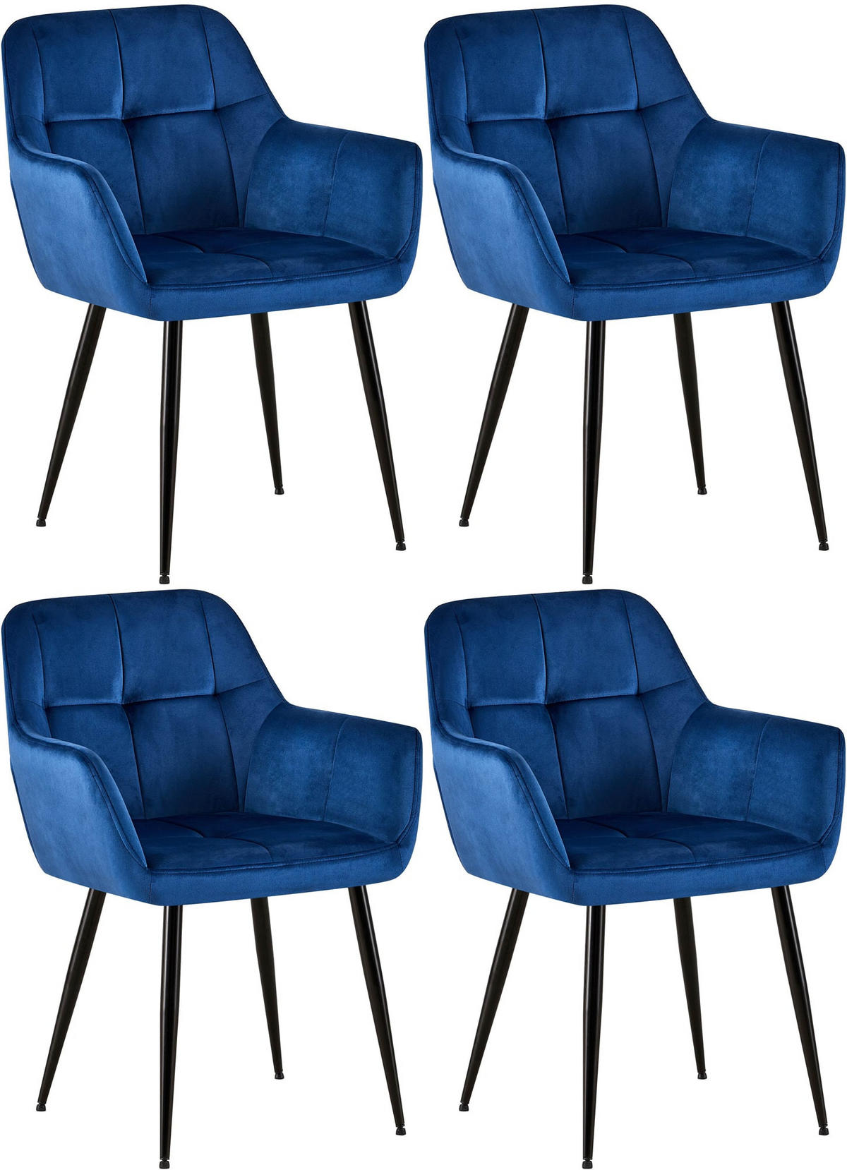 ARMLEHNENSTUHL 4er Set Samt Blau - Blau/Schwarz, Textil/Metall (56.5/84/61cm) - CLP