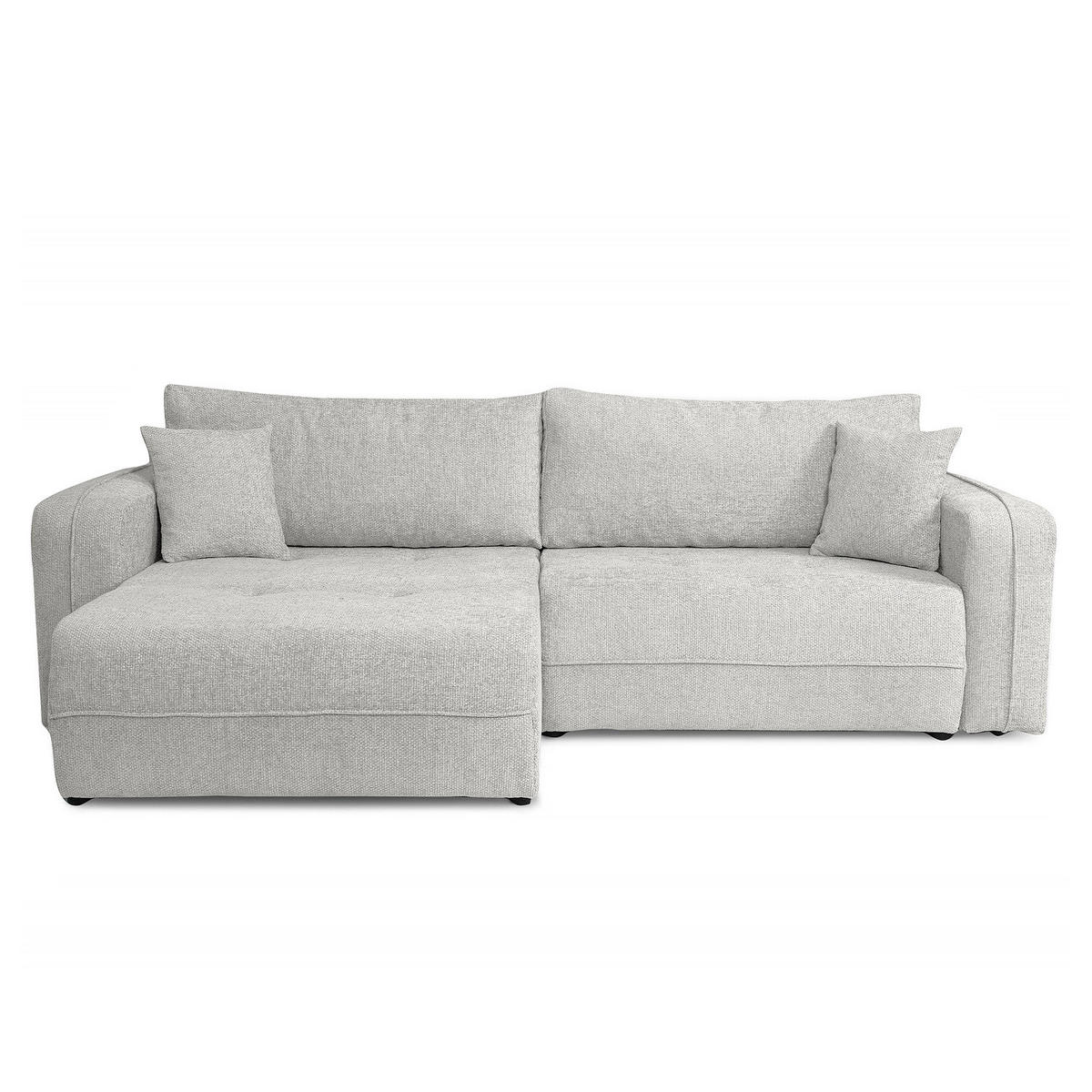 ECKSOFA mit Schlaffunktion - 244 cm - Silberfarben/Schwarz, Kunststoff/Textil (244/145cm) - home24
