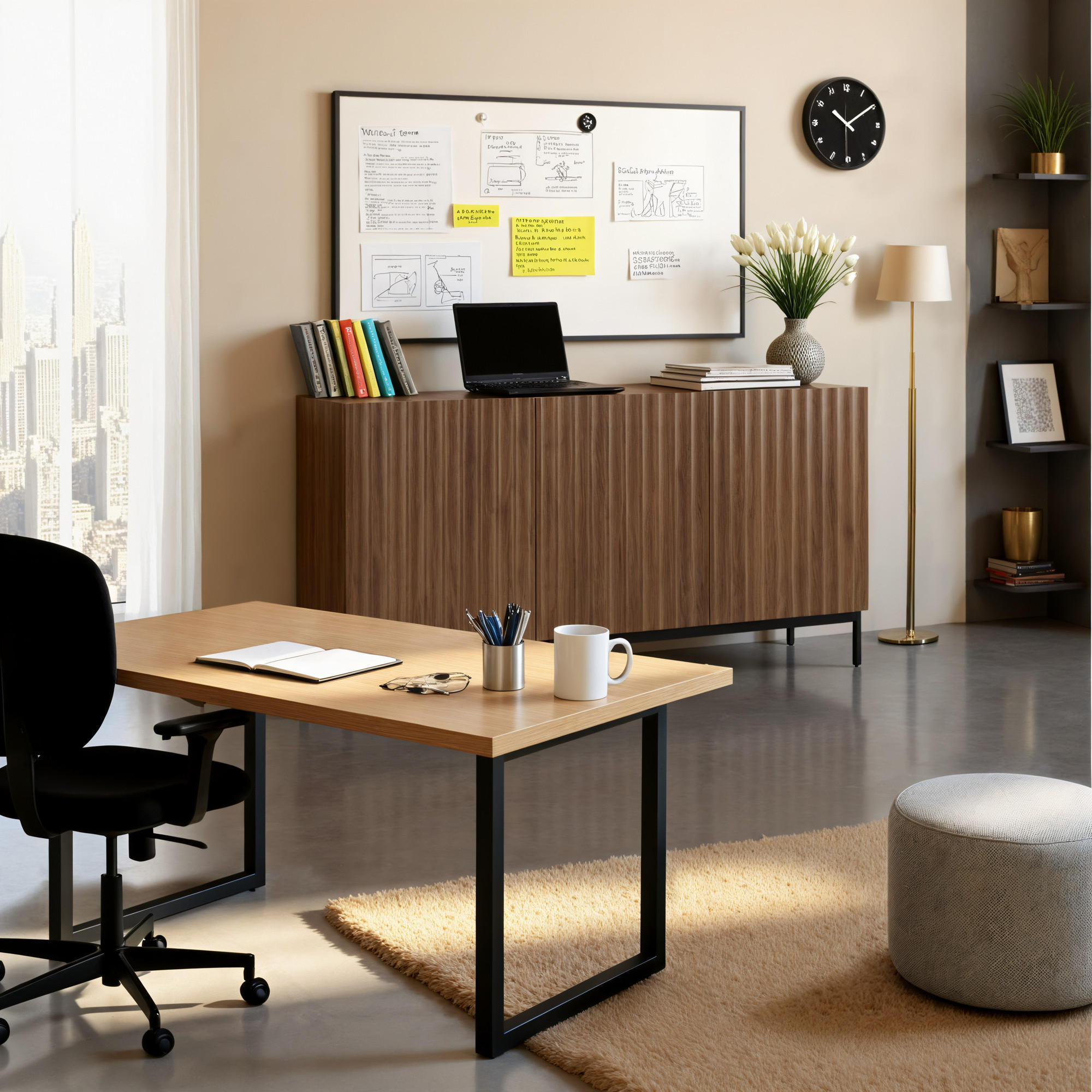 SIDEBOARD mit 2 verstellbaren Regalen und Wellen-Tür-Design - Braun, Holzwerkstoff/Metall (150/80/40cm) - Urban Meuble