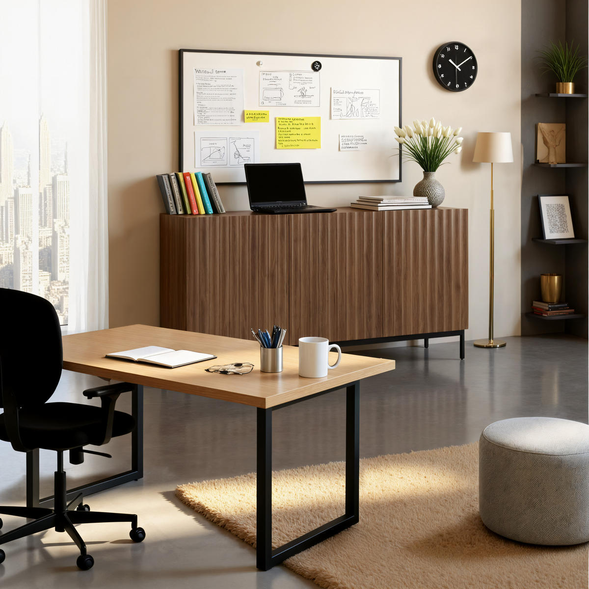 SIDEBOARD mit 2 verstellbaren Regalen und Wellen-Tür-Design - Braun, Holzwerkstoff/Metall (150/80/40cm) - Urban Meuble