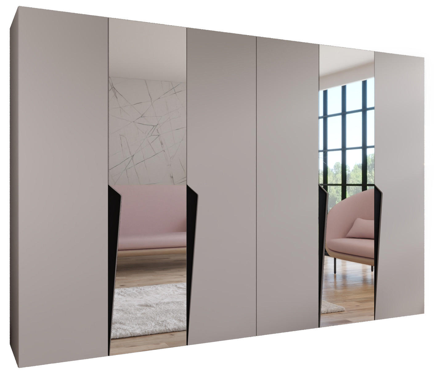 Abiks Möbel DREHTÜRENSCHRANK Beige, Schwarz 300cm × 52cm × 202cm