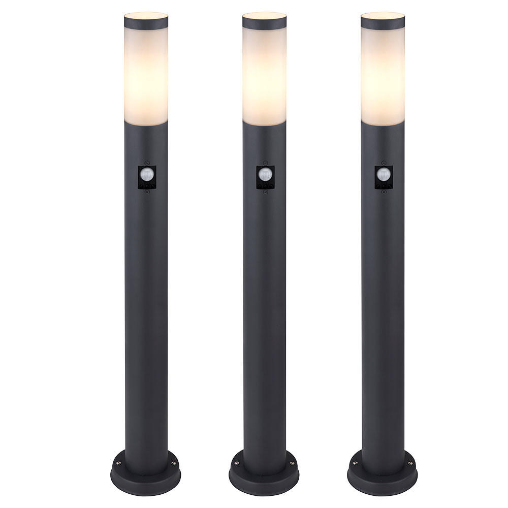 WEGELEUCHTE Edelstahl Grau mit Bewegungsmelder - Grau, Metall (7.6/11/80cm) - Globo Lighting