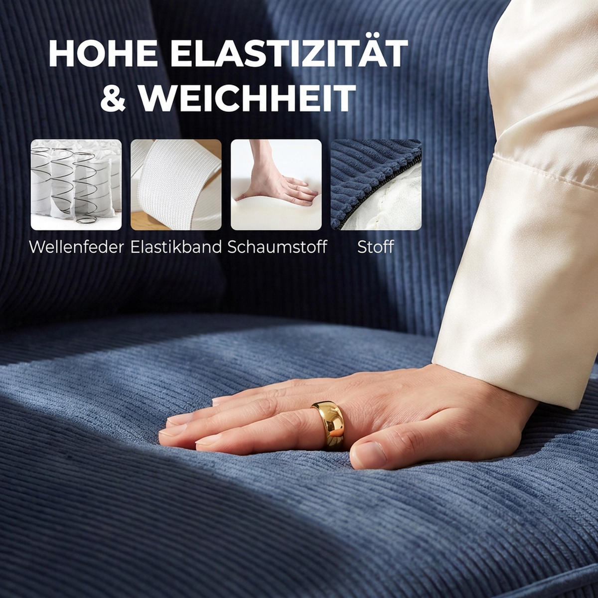 SESSEL Loungesessel mit Armlehnen, Relaxsessel mit Kissen Cordoptik Blau - Blau/Braun, Textil (69/78/69.5cm) - HOMCOM