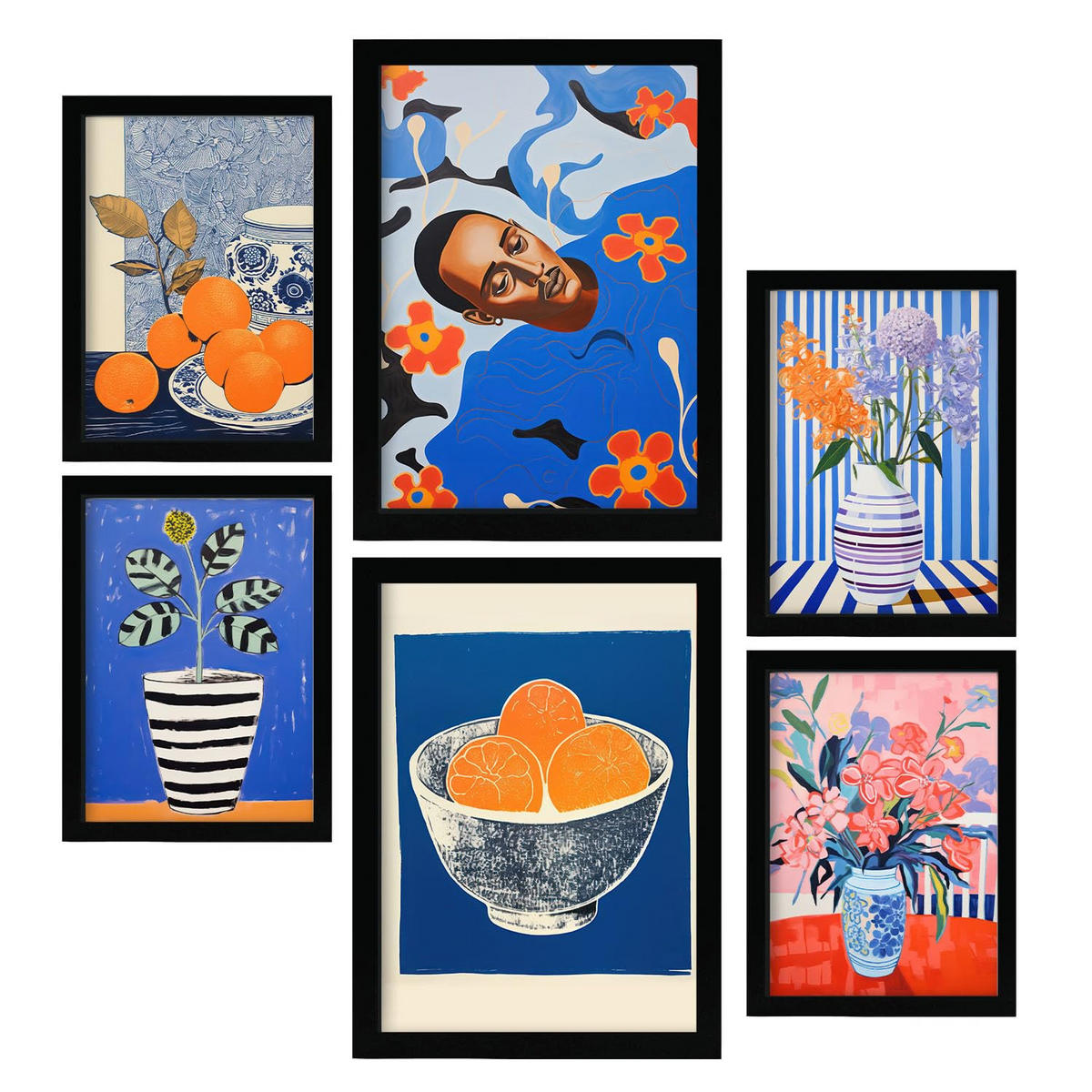 POSTER Set Mit 6 Optimistische Orange In Vielseitiger A3 & A4 Schwarzer Rahmen - Schwarz, Papier (29/3cm) - Nacnic