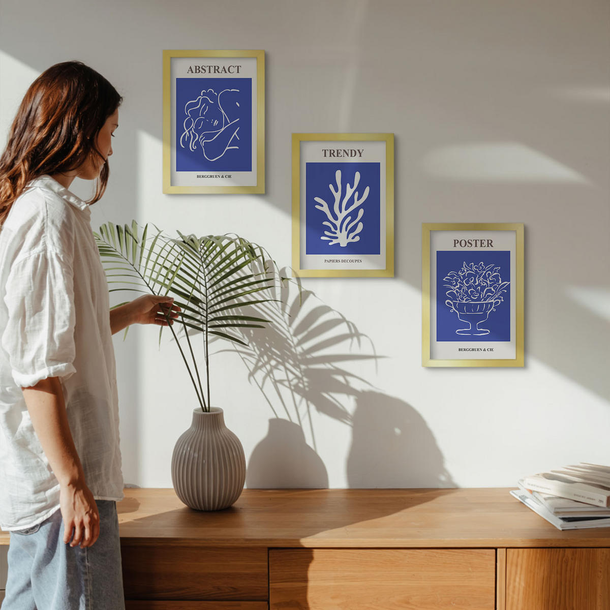 BILDER SET 3er Set - 20x30 cm Goldrahmen - Stilvolle blaue Poster - Goldfarben, Kunststoff (20/30cm) - TULUP