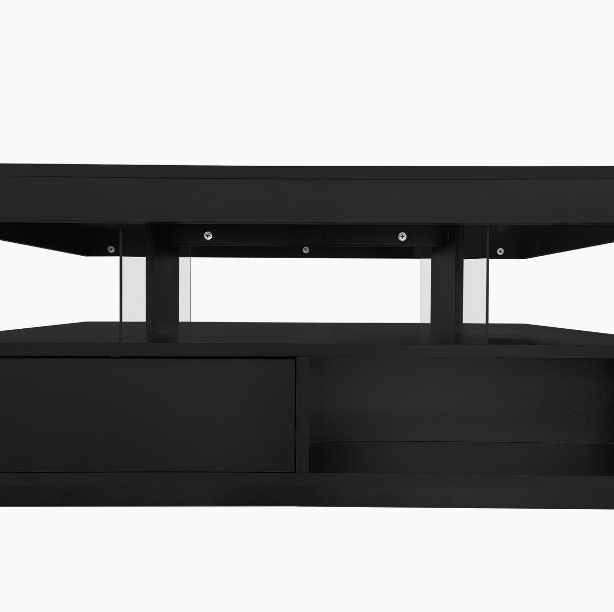 COUCHTISCH 95/50 cm mit 2 Schubladen, 2 offenen Fächern und LED-Beleuchtung - Schwarz, Holzwerkstoff (95/50/42.5cm) - BEAOK