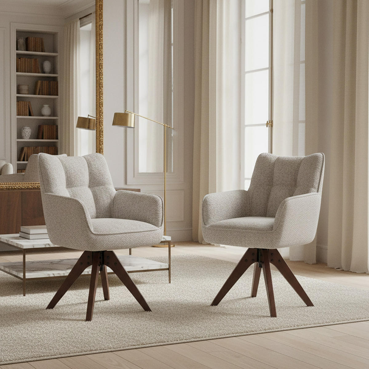 DREHSTUHL Mika-Theo 2er-Set - Nussbaumfarben/Hellgrau, Eichenholz/Holz (59/84/66cm) - DUBI Möbel