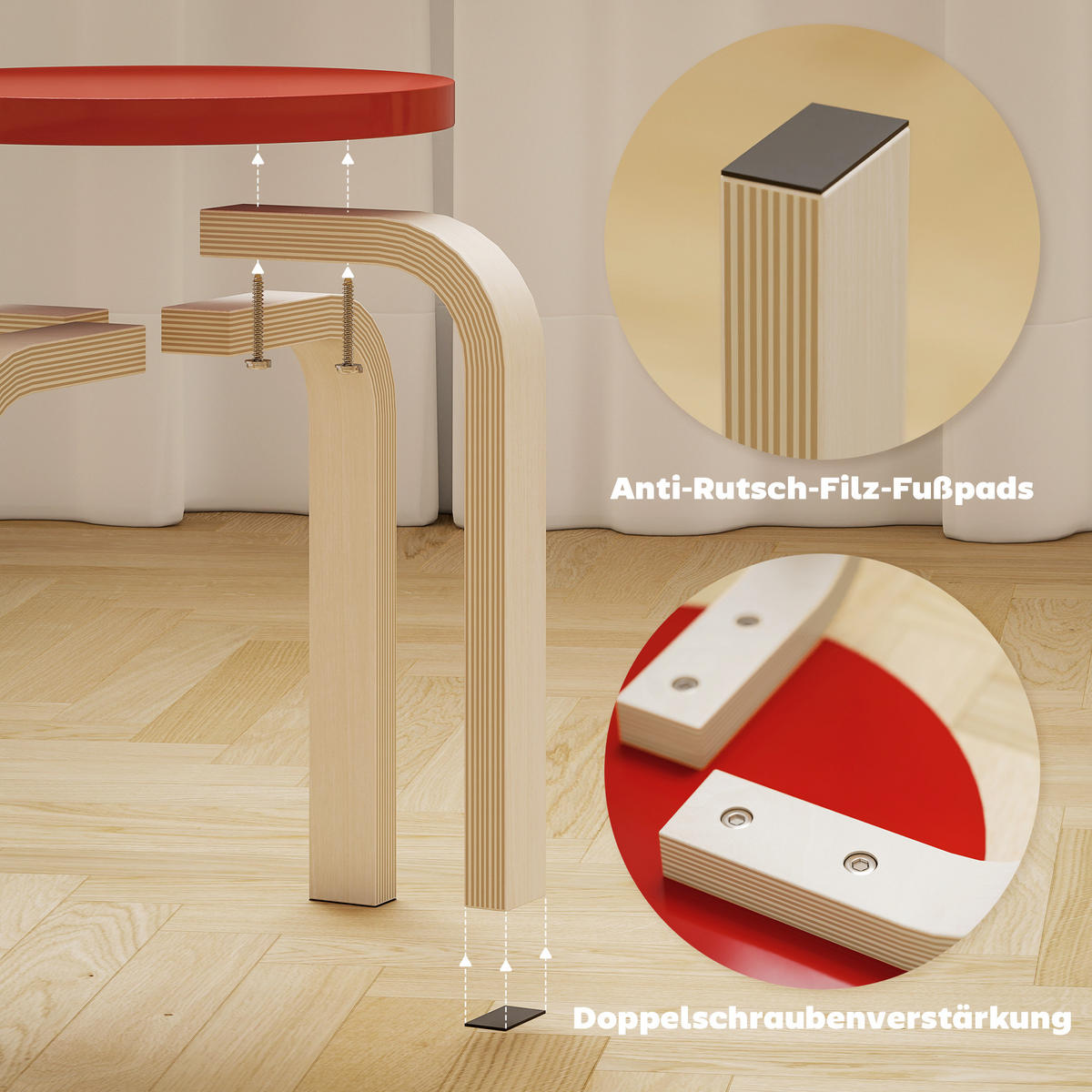 HOCKER 4er Set Holzwerkstoff Mehrfarbig - Multicolor, Holzwerkstoff (36/30/36cm) - HOMCOM