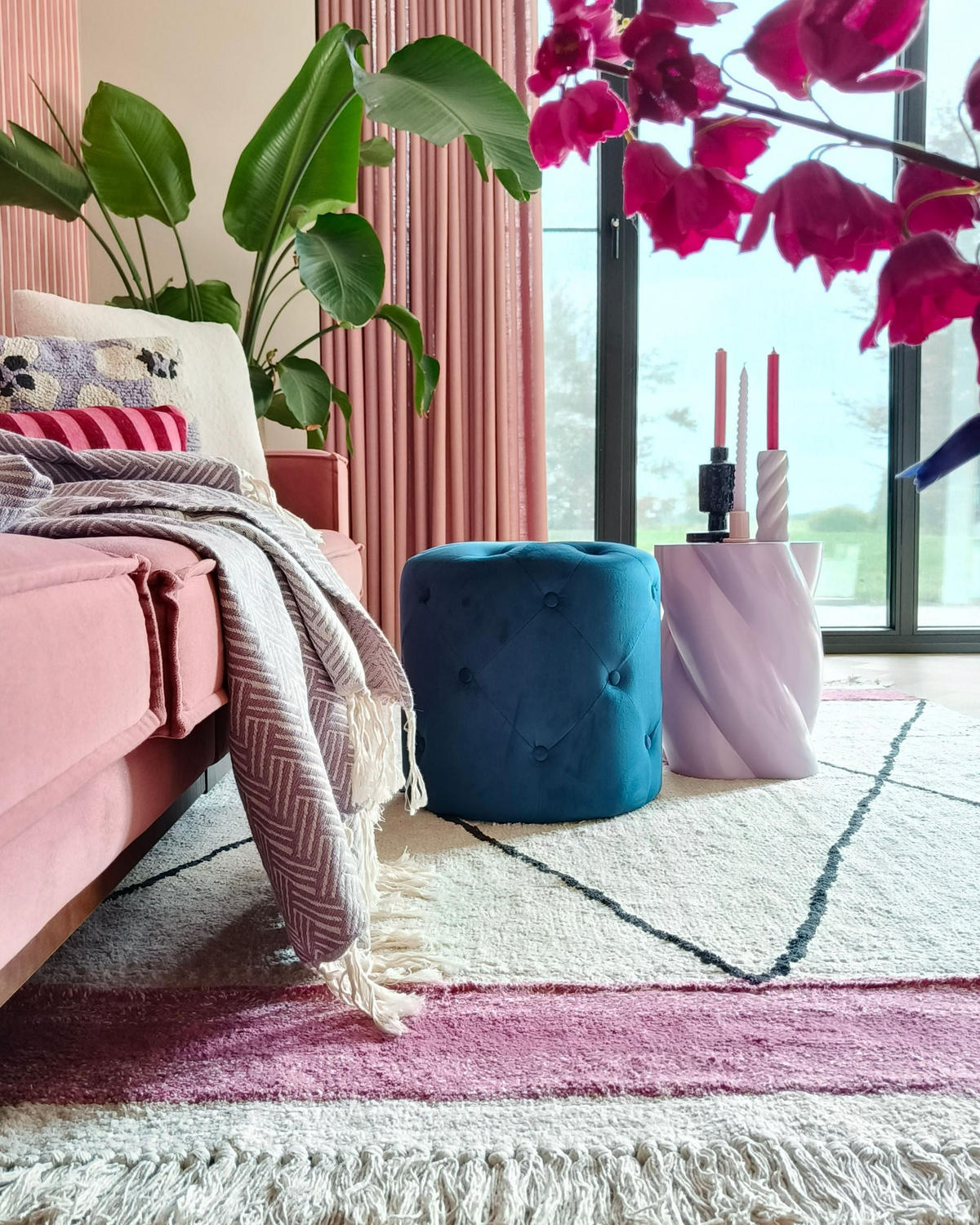 POUF Corolla 40/40/40 cm - albastru, material textil (40/40/40cm) - Beliani