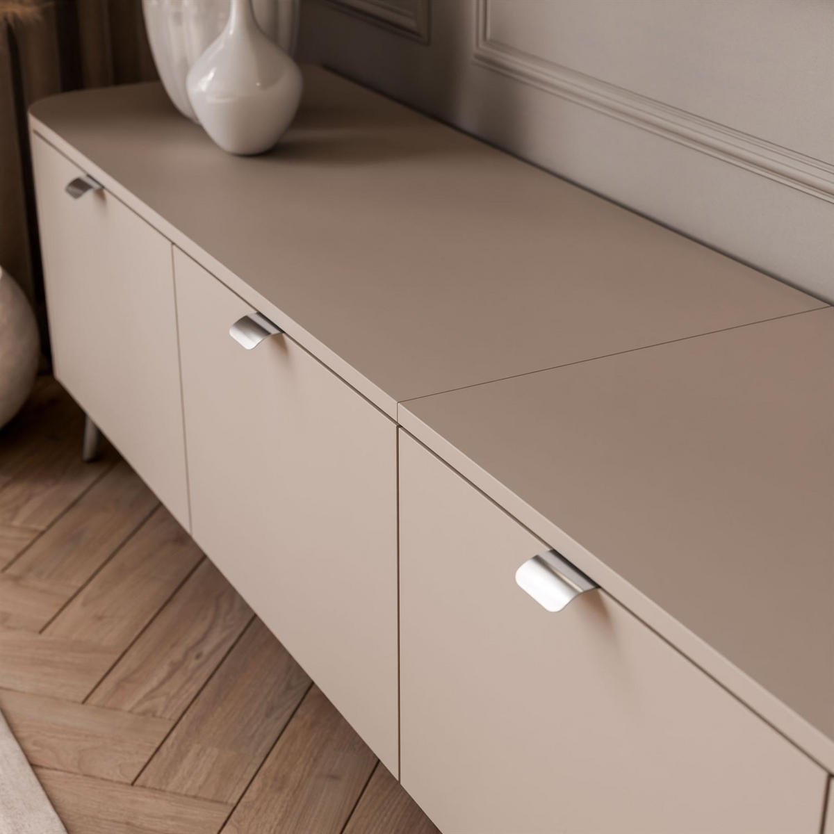 TV-SCHRANK CELESTE 200 cm mit Beleuchtung an den Silber Chrom Füßen - Kaschmir, Holzwerkstoff (200/46.5/40cm) - Lookway