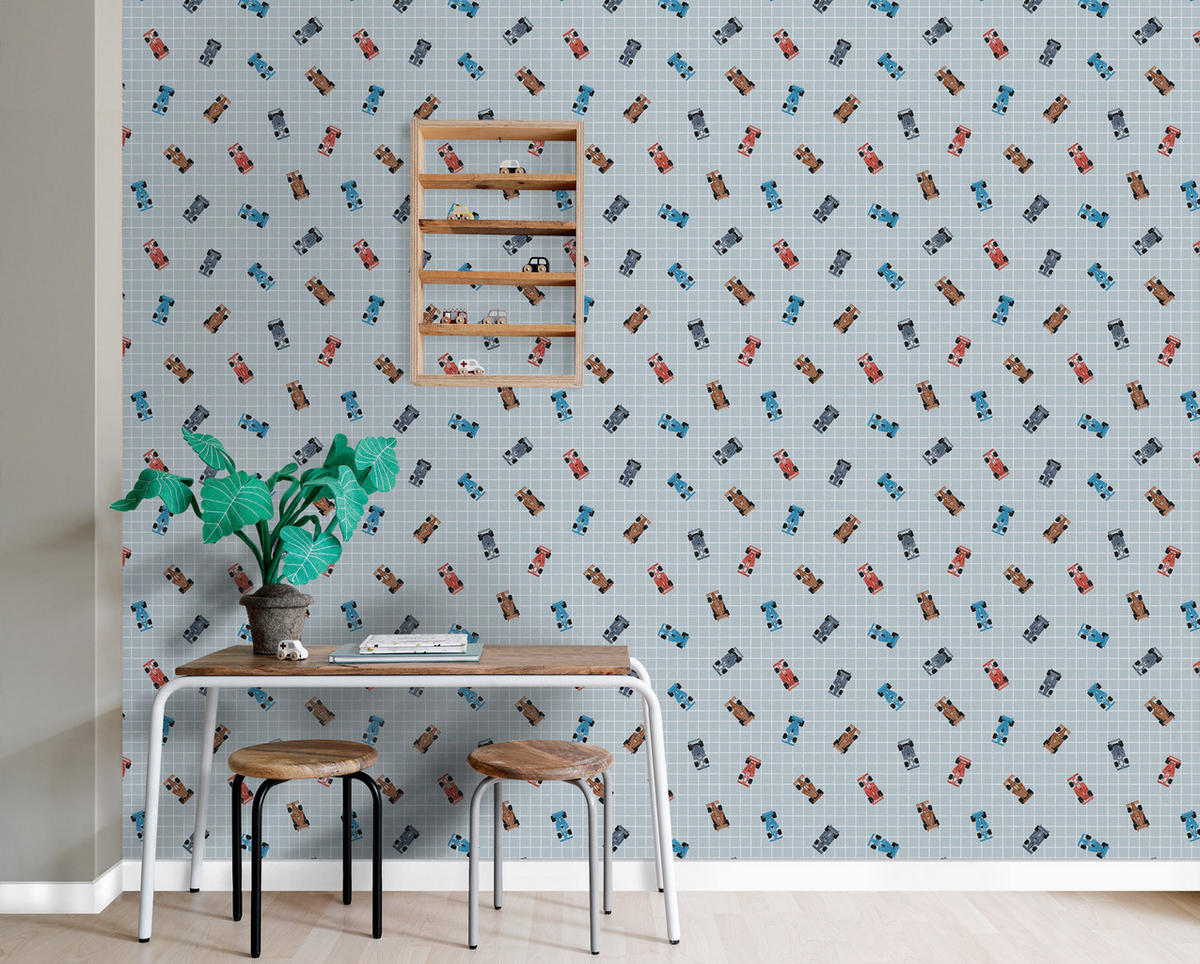 TAPETE Rennwagen 50 x 900 cm - Blau, Papier (50/0.1cm) - ESTAhome