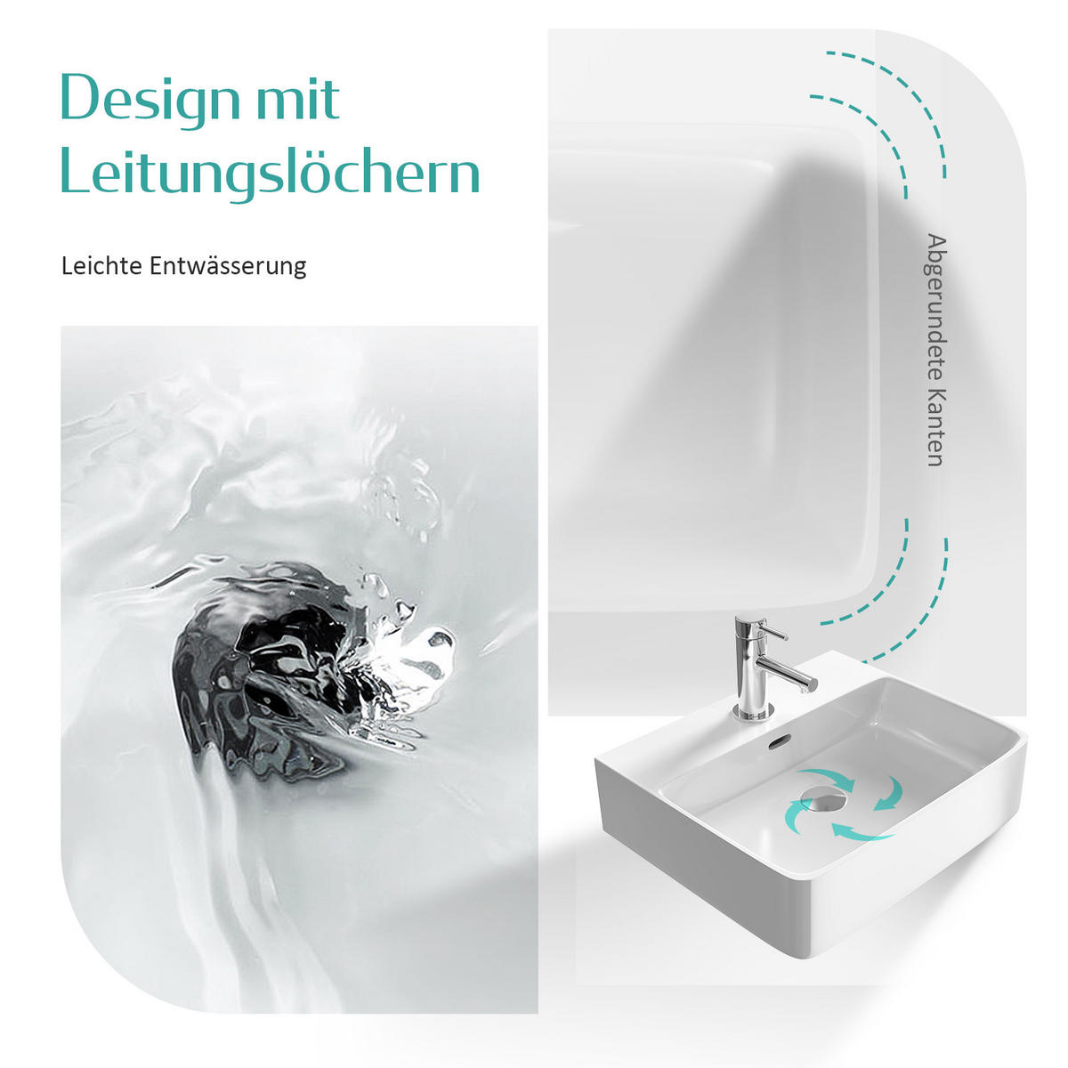 WASCHBECKEN mit 1 Hahnloch, Überlauf und Hahnlochbank, Weiß 50/42,5/13 cm - Weiß Hochglanz, Keramik (42.5/13/50cm) - EMKE