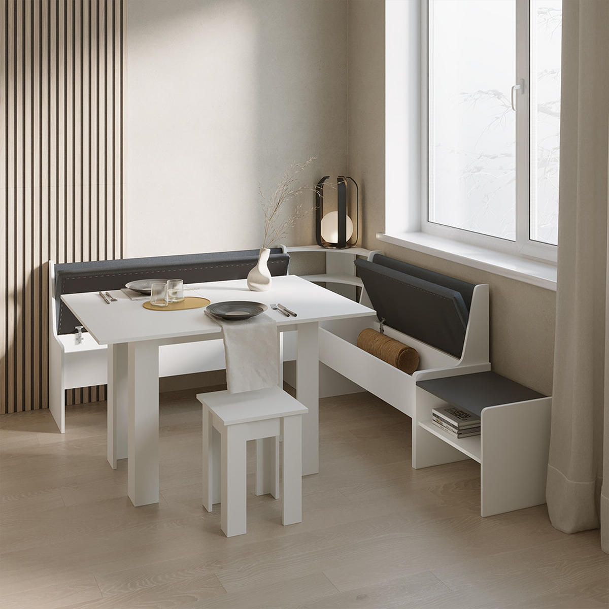 ESSZIMMERBANK Tiberio Weiß 53.5 x 41.1 cm - Weiß, Holzwerkstoff (53.5/45.5/41.1cm) - Livinity®