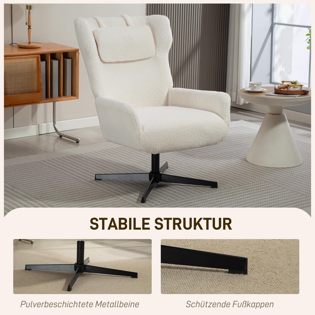 SESSEL Polyester Metall Cremeweiß - Weiß, Metall (74/102/86.5cm) - HOMCOM
