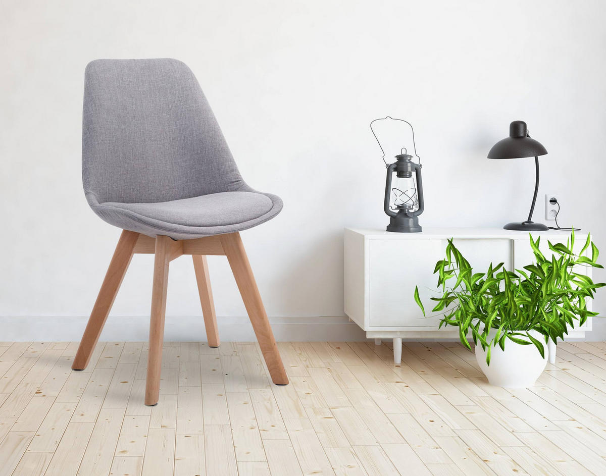 STUHL Stoff grau - Eukalyptusholzfarben/Grau, Holz/Textil (48/84/55cm) - CLP