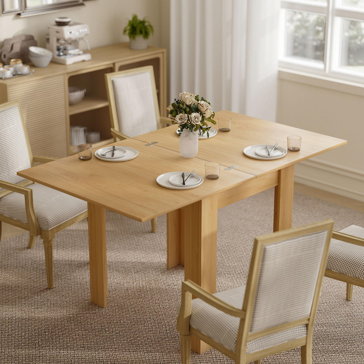 AUSZIEHBAR-ESSTISCH Spanplatte Stahl Naturholz - Naturfarben, Holzwerkstoff (140/80/77.5cm) - HOMCOM