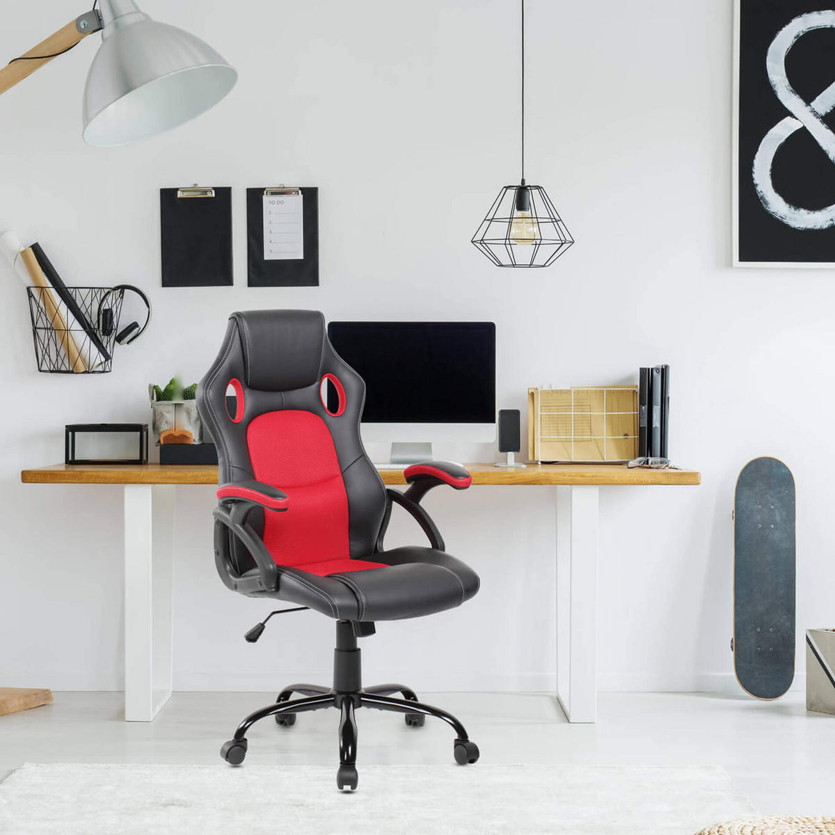 BÜROSTUHL Schwarz 63/66/120 cm - Rot/Schwarz, Textil (63/120/66cm) - Mobili Rebecca