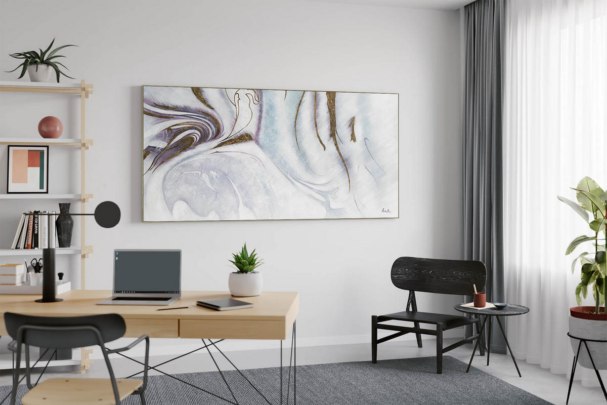 XXL ÖLGEMÄLDE Weiß 200/100 cm - Goldfarben/Weiß, Textil (200/100cm) - KUNSTLOFT