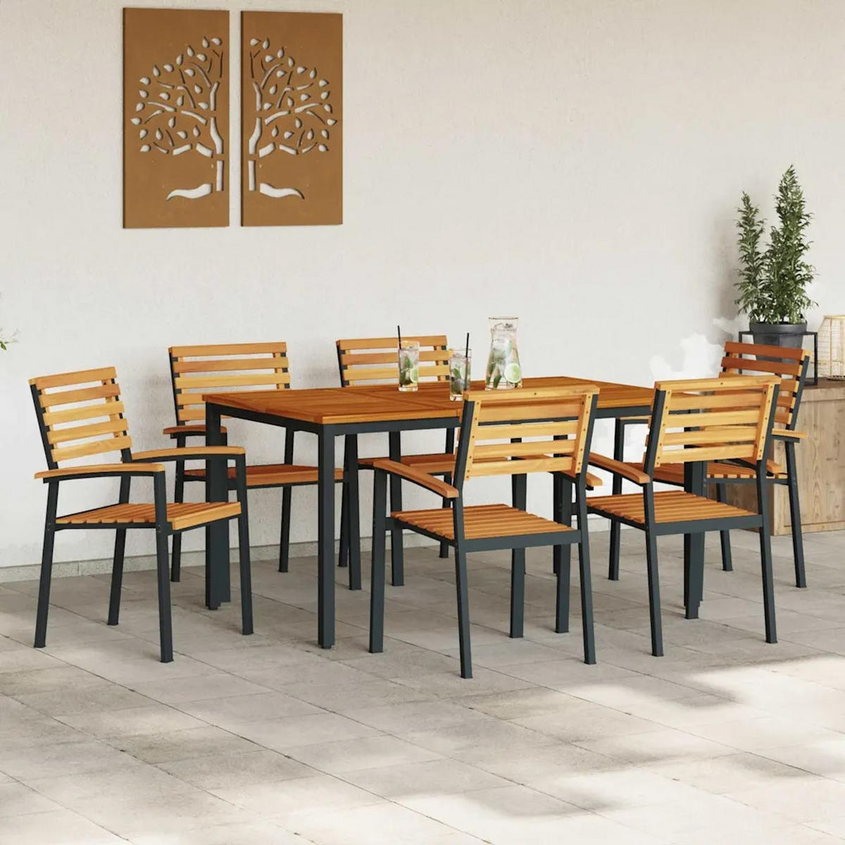 LOUNGEGARNITUR Garten 7-teiliges Schwarz - Schwarz, Holz - Kaket