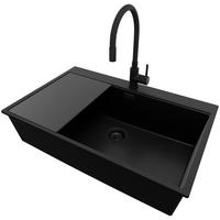 GRANITSPÜLE Oslo, 2-er set Alles Schwarz 78/50 cm 1 Becken + Küchenarmatur 40/38 cm + Ablauf-Set + Schneidebrett ab 80er Unterschrank - Schwarz, Kunststoff (78/20/50cm) - Primagran