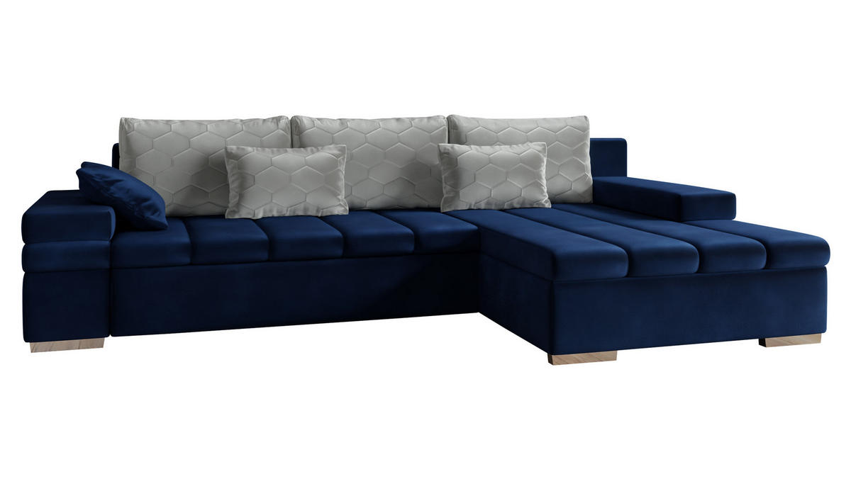 ECKSOFA Bangkok Premium, Seite: Rechts - Silberfarben/Dunkelblau, Holz/Textil (310/175cm) - MIRJAN24
