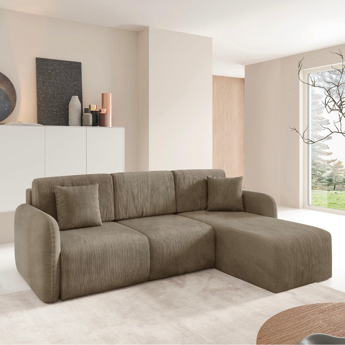 ROHOVÁ SEDAČKA Dora 3 miesta na sedenie Taupe - taupe, drevo (245/185cm) - Petits-meubles