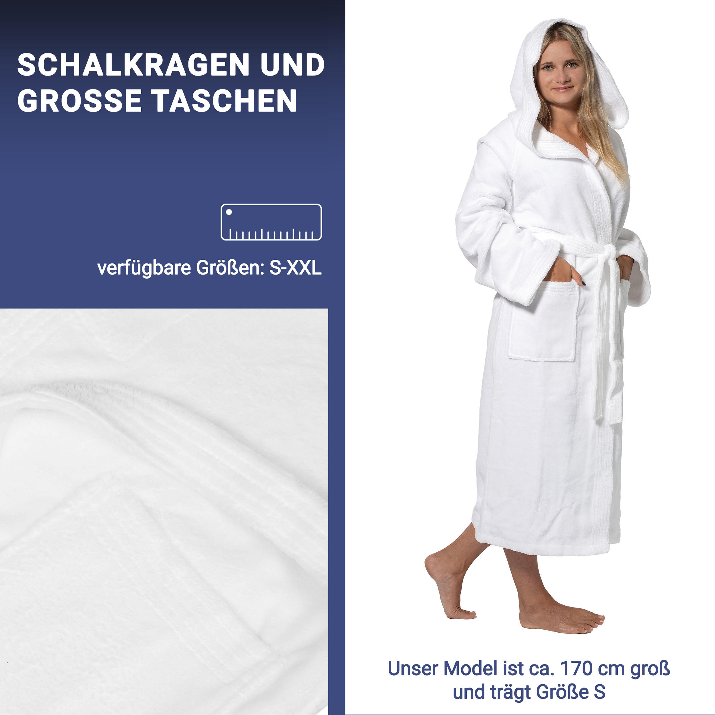 Thumbnail - Zollner Bademantel,, Weiß, Textil, Gr. XL, Oeko-Tex® Standard 100, Badtextilien, Bademäntel