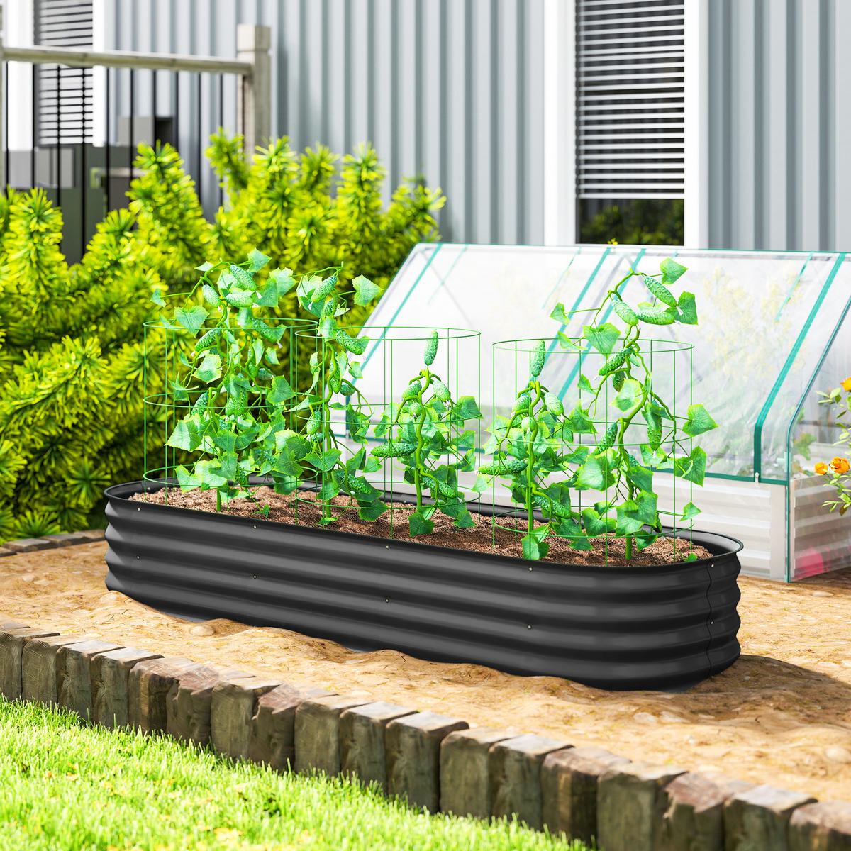 HOCHBEET DE-12237 modular 195/62/30 cm mit Gummikante Grau - Dunkelgrau, Metall (195/30/62cm) - ComfortXL